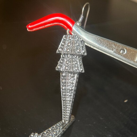 Black Pointed Dotted Earrings - Picture 2 of 4